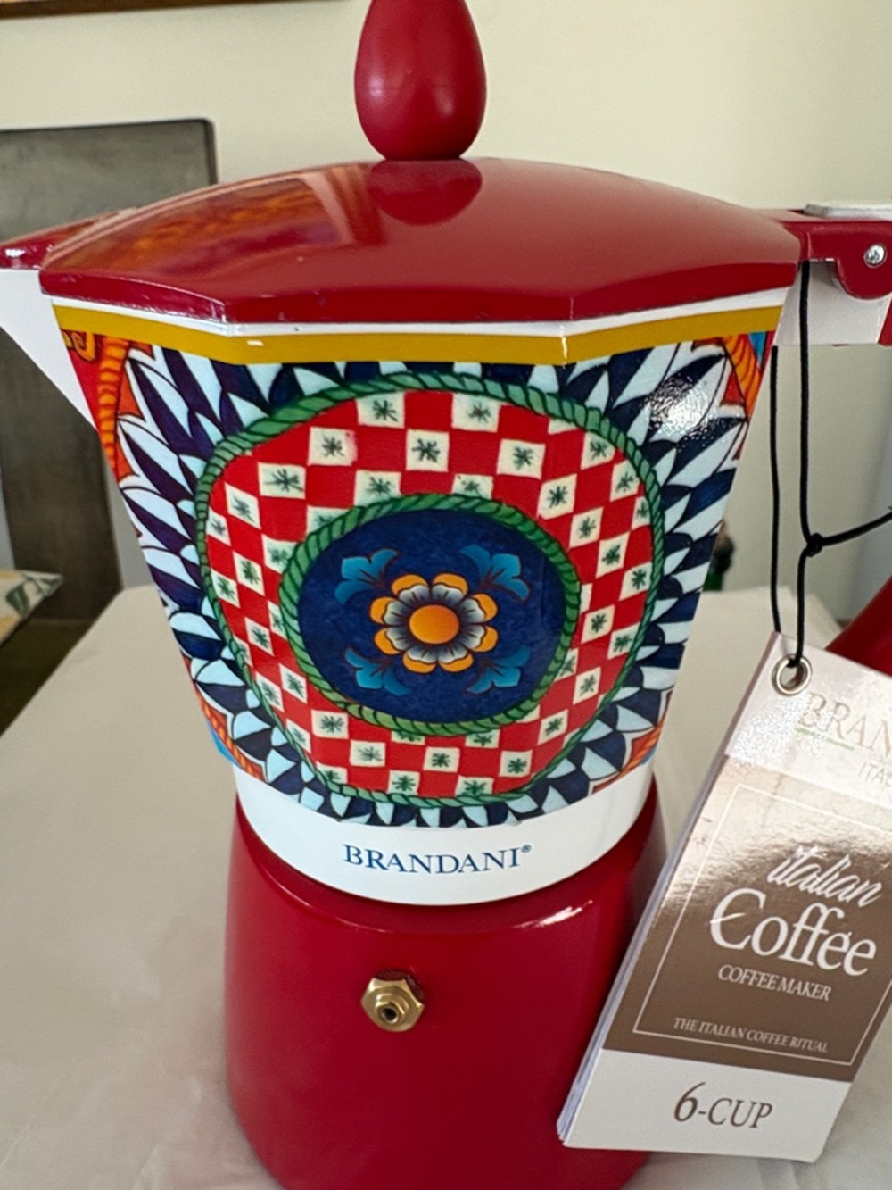 Brandani Italian Style Espresso/coffee/Moka Pot 6 Cup Red Carriage Design - Picture 2 of 9